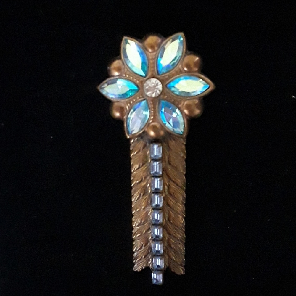 Vintage Metal and Iresdescent Rhinestone Brooch